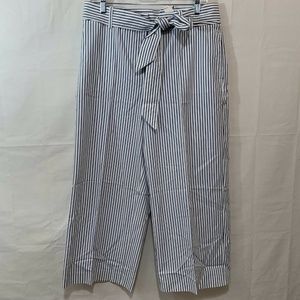 Talbots Women NWT Tie Waist Wide Leg Crop Pants in Blue Stripe Size 10